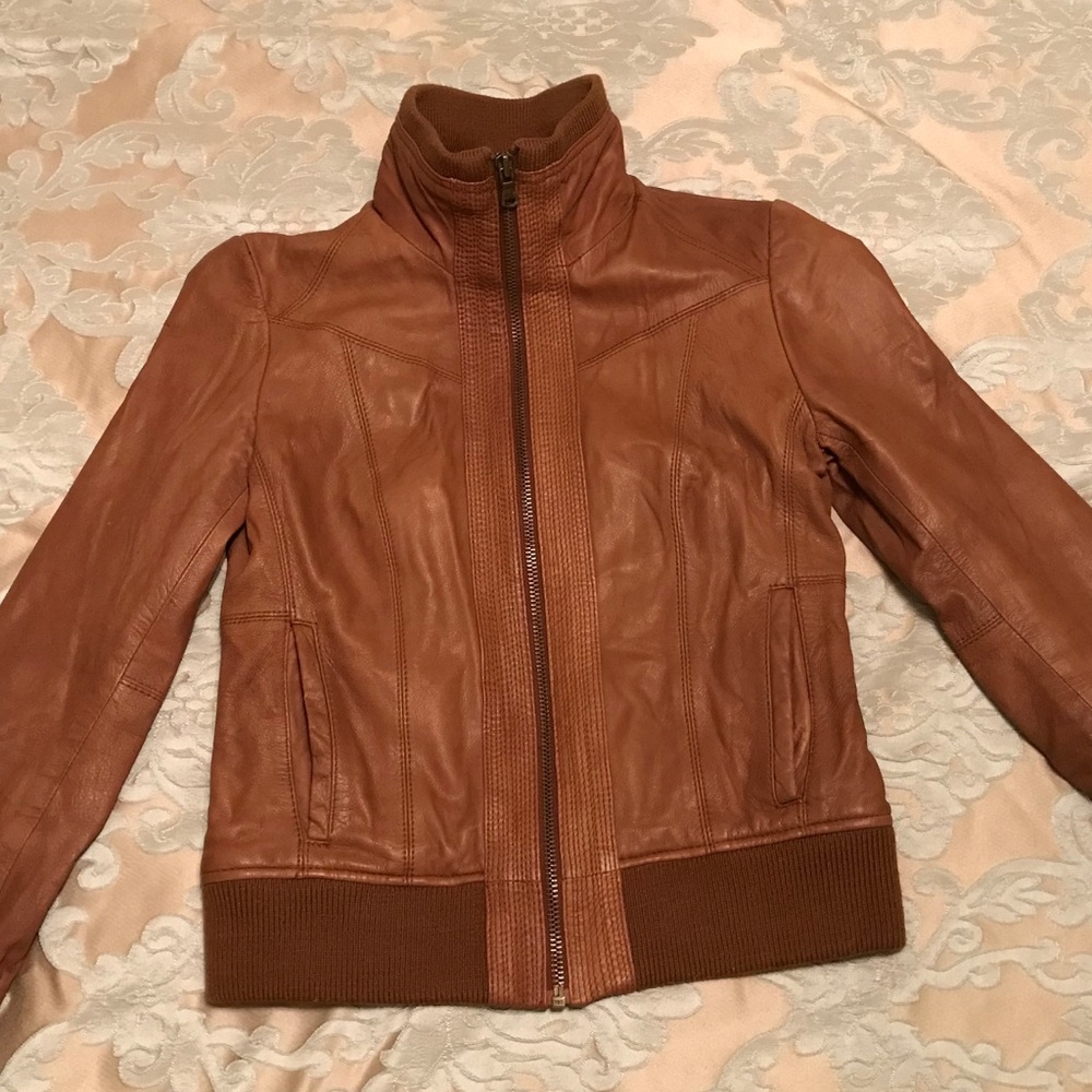 Black rivet brown leather jacket xs size